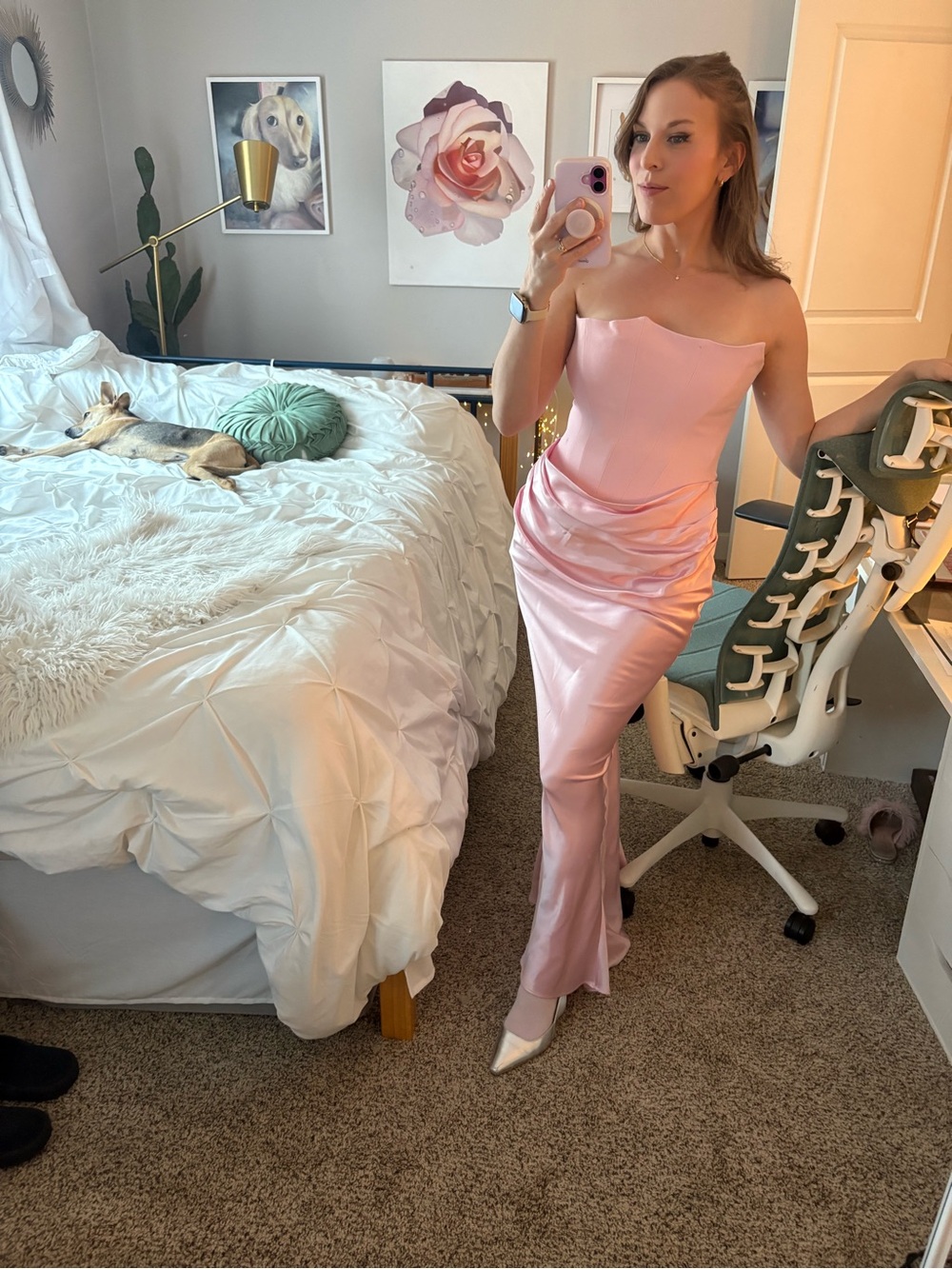 Strapless Pink Satin Evening Gown - Picture 11 of 11